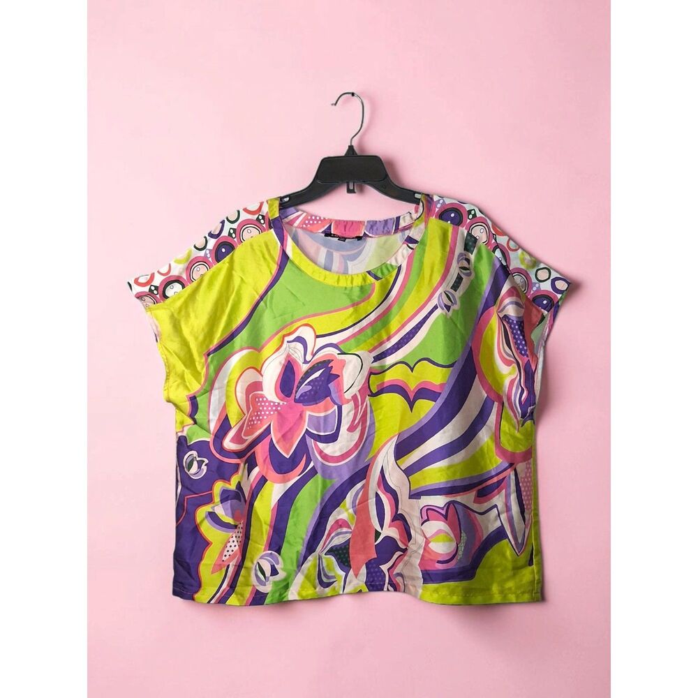 LOVE 83 Retro Abstract Floral Short Sleeve Tunic Top- Women's Size 3XL - Defects